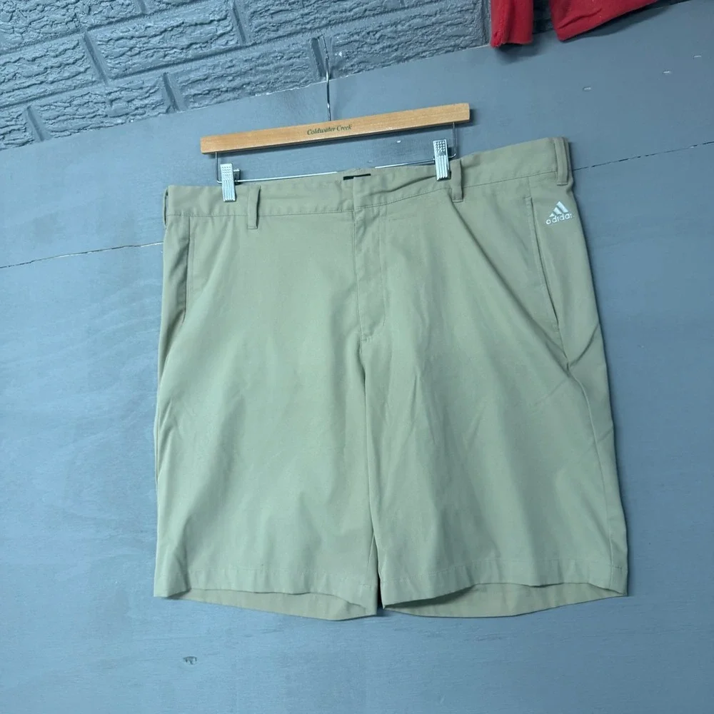 Adidas Golf Shorts Mens 40 Khaki Tan‎ Flat Front Performance Activewear 5205
